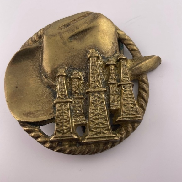 unbranded Other - Rare Brass Oilfield Oil Field Rig / Cowboy Hat Vintage Belt Buckle‌‌